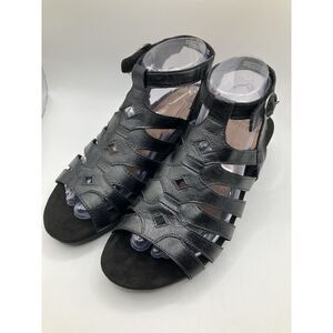 🔥 Earth Origins Women's Pippa, Black Leather Wedge Sandals, Size 8 W✨️Brand New